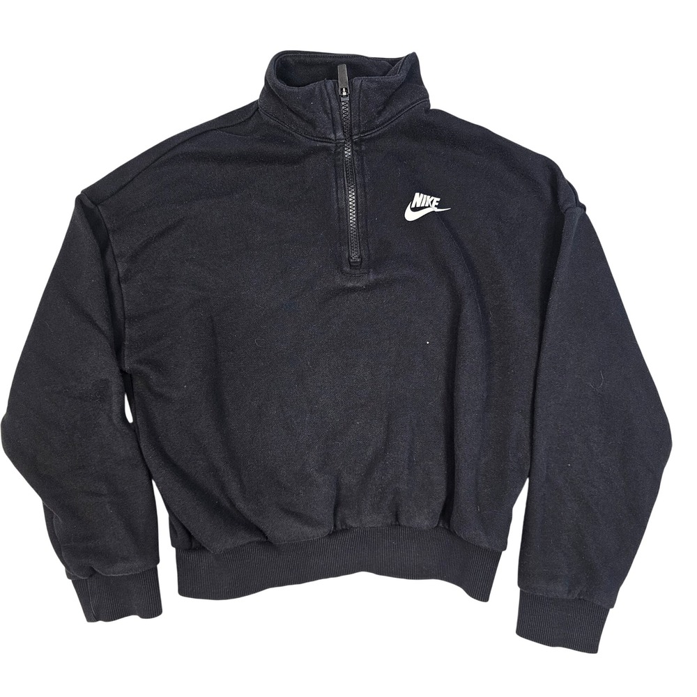 Nike Womens Quarter Zip Cropped Sweatshirt Black Fleece Pullover Medium